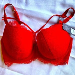 3 pc Cacique bra, panties, garter set-red.
